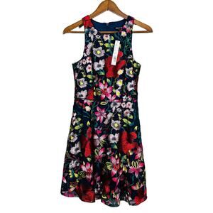 NEW! Gianni Bini Emroidered Floral Fit & Flare Dress Spring Black Bright - 6